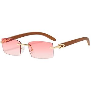 Gsauu Punk Rimless Rectangle Sunglasses Men 2024 New Vintage Trendy Small Frame Sun Glasses Frameless Eyewear UV400(Color:Pink)