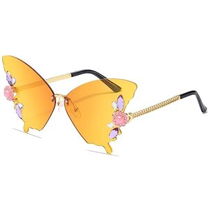 Yameize Vintage Rhinestone Butterfly Rimless Sunglasses - For Women Men Trendy Diamond Crystal Butterfly Shaped Eyewear Uv Protection Party