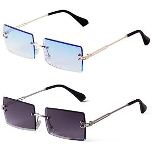 Adewu Rectangular Rimless Sunglasses Women Men Retro Glasses Vintage Uv400 Unisex Ultra Light, Gradient Blue And Grey