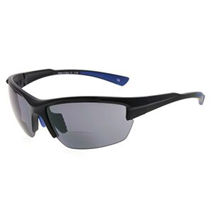 Eyekepper TR90 Sports Half-Rimless Bifocal Sunglasses Baseball Running Fishing Driving Golf Softball Hiking Readers (Black Frame Blue Temple, 3.50)