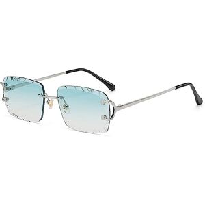 Kachawoo Frameless Rectangle Sunglasses Rimless Sunglasses With Engraved Edges Brown Blue Grey Parasols Unisex, Silver With Green, Medium