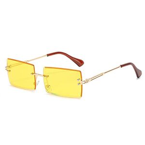 Gsauu Rimless Rectangle Sunglasses For Women 2024 New Retro Clear Ocean Lens Eyewear Men Sun Glasses Shades UV400(Color:Yellow)