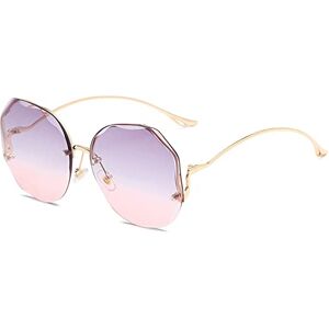 Gsauu Sibeg Luxury Round Gradient Sunglasses For Women 2024 New Metal Curved Temples Ladies UV400 Eyewear Ocean Rimless Sun Glasses UV400(Color:Grey Pink)