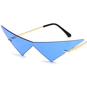 Gsauu Sibeg 2024 New Oversized Cat Eye Rimless Sunglasses For Women Fashion One Piece Lens Sun Glasses Female Trend Triangle Eyewear Men UV400(Color:Blue)