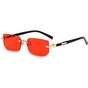 Gsauu 2024 New Punk Rimless Rectangle Sunglasses For Men Women Vintage Shades UV400 Driving Sun Glass Frameless Gradient Fashion Eyewear(Color:Red)