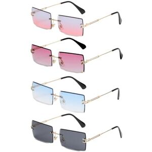 Eupsiiu 4 Pairs Rimless Rectangle Sunglasses Retro, Fashion Square Rimless Sunglasses For Women Men Fashion Frameless Eyewear Gradient Vintage Transparent Glasses For Beach Travel Party (4 Colors)