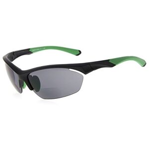 Eyekepper TR90 Sports Bifocal Sunglasses Baseball Running Fishing Driving Golf Softball Hiking Half-Rimless Reading Glasses (Black Frame Green Temple, 1.75)