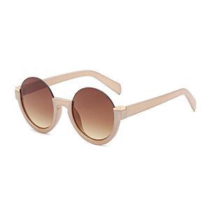 Agrieve Fashion Semi-Rimless Round Women Gradient Sunglasses Retro Clear Lens Glasses Frame Shades Uv400,Champagne Tea,One Size