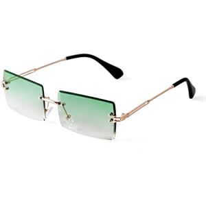 Adewu Rectangular Rimless Sunglasses Women Men Retro Glasses Vintage Uv400 Unisex Ultra Light, Gradient Green