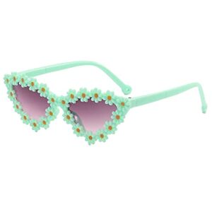 Srtumey Daisy Sunglasses Cat Eye Sunglasses for Toddler Baby Girls Sunglasses Daisy Floral Eyewear Glasses Sunflower Glasses Sunglasses Green