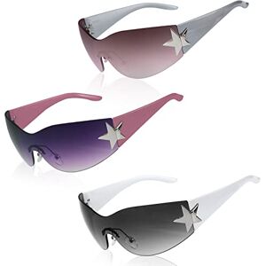 Luter 3pcs Rimless Sunglasses Y2k, Fashion Frameless Sunglasses Rimless Shield Wrap Sunglasses Rimless Star Sunglasses For Man And Women