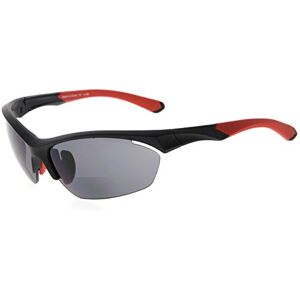 Eyekepper TR90 Sports Bifocal Sunglasses Baseball Running Fishing Driving Golf Softball Hiking Half-Rimless Reading Glasses (Black Frame Red Temple, 2.50)