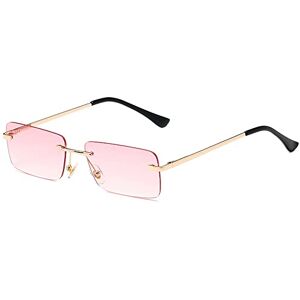 Gsauu Small Square Rimless Sunglasses For Women 2024 New Black Sun Glasses Female Vintage Eyewear UV400(Color:Pink)