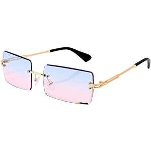 Weovoe Euvoym Blue-Pink Rimless Rectangle Sunglasses Retro Sunglasses Metal Frame Eyewear Frameless Square Glasses (Blue And Pink)