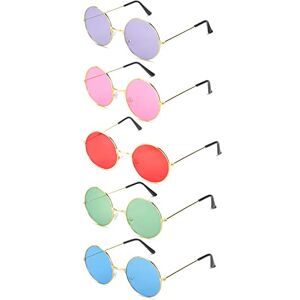 Nauze 5 Pairs Hippy Specs Sunglasses Round Hippie Sunglasses Retro John 60'S Style Round Colored Sunglasses