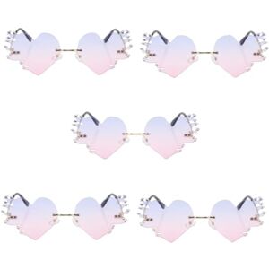 TENDYCOCO 5 Pairs Flame Sunglasses Heart Novelty Sunglasses Funky Sunglasses for Men Fashion Disco Sunglasses Party Dress up Eyeglasses Cute Eyewear Gradient Lens Metal Man Props Polarized