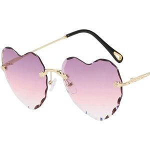 Yimaiszq Sunglasses Mens Heart Sunglasses Rimless Metal Frame Sunglasses Gradient Lens Love Heart Sunglasses Women Eyewear Protection-Purple Pink