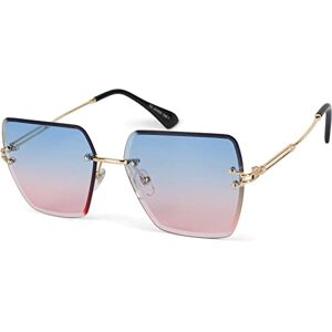 Stylebreaker Women Sunglasses Frameless With Tinted Rectangular Lenses, Metal Frame, Diamond Cut 09020124, Colour:Frame Gold/glass Blue-Pink Gradient