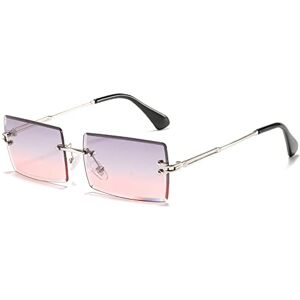 Gsauu 2024 New Rimless Sunglasses For Women Fashion Square Glasses Men Ultralight UV400 Eyewear Unisex Shades(Color:Grey Pink)