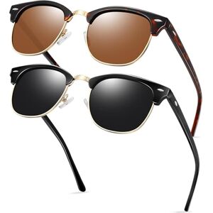 Kanastal 2 Pack Tortoise Brown Sunglasses Semi Rimless Polarised For Men Women Square Retro Horn Rimmed Uv Protection - Tortoiseshell Brown + Shiny Black