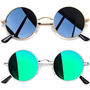 Joopin Polarized Round Sunglasses Mens- Mirrored Lenses Small Circle Lennon Sunglasses For Women Men Spring Hinges (Gold Black+green)