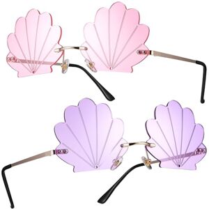 Sosoport 2 Pcs Pc Rimless Shell Glasses Gold Frame Pink Flakes Gold Frame Purple Flakes Semi Rimless Sunglass Luau Party Sunglasses Eye Glasses Photo Sunglasses Miss Metal Gift Half Frame