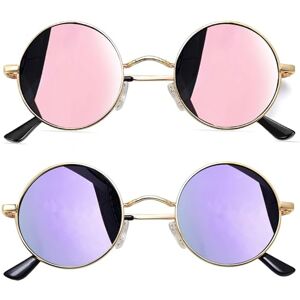 Joopin Polarized 90s Vintage Sunglasses For Women Men, Retro Lennon Hippy Steampunk Style Uv 400 Protection Mirrored Lenses Small Round Circle Metal Frame(Pink+purple)