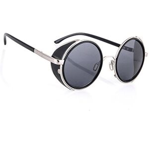 Morefaz Steampunk Sunglasses Mirrored 50s Round Glasses Cyber Goggles Vintage Retro Hippy Style Men's Women's Original Mirror Lens MFAZ Ltd (Black/Solver)