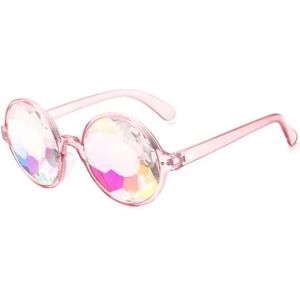 GogoRavers™ Kaleidoscope Glasses - Diamond Windsor John Lennon Rave Colourful Round Frame Party Festival Diffraction Rainbow Crystal Lens (Pink)