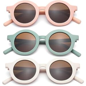 Theaque Toddler Sunglasses For Girls Boys - Kids Round Uv400 Protection Glasses Age 2-8 (A1 Pink/brown + Green/brown + Beige/brown)