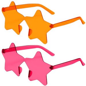 HugeDE 2 Pcs Star Shape Rimless Sunglasses Transparent Fun Sunglasses Plastic Colored Party Sunglasses Halloween Costume Sunglasses Party Favor Eyewears Hot Pink Orange