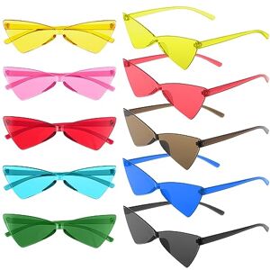 Yomaido Vintage Butterfly Triangle Party Sunglasses 10 Pairs, Cat Eye Funky Glasses Rimless, Transparent Candy Colour Glasses for Unisex Adults