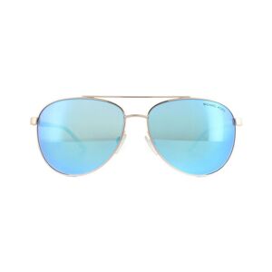 Michael Kors Aviator Womens Rose Gold White Blue Mirror Sunglasses Metal - One Size
