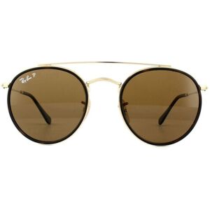 Ray-Ban Unisex Sunglasses Round Double Bridge 3647n 001/57 Gold Brown B-15 Polarized Metal - One Size