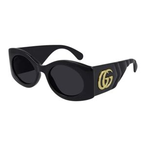 Gucci , Black Oval Sunglasses with Matelassé Temple ,Black female, Sizes: 52 MM