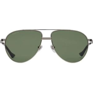 Gucci , Metallic Aviator Sunglasses with Green Lenses ,Gray unisex, Sizes: 59 MM