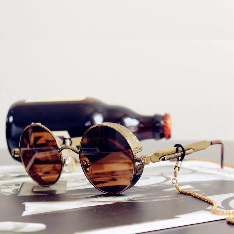LZ-Fashion Classic Gothic Steampunk Sunglasses Luxury High Quality Men and Women Retro Round Metal Frame Sunglasses UV400