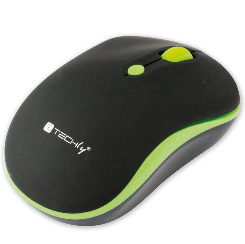 Techly Mouse Wireless 2.4GHz 800-1600 dpi Nero/Verde