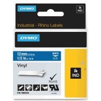 Dymo 1805243 IND Rhino 12mm vinyl tape, white on blue (original)