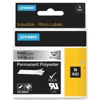 Dymo 1805441 IND Rhino 6mm permanent polyester tape, black on metallic (original)