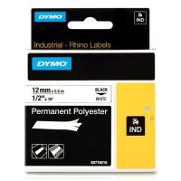 Dymo 18483 IND Rhino 12mm permanent polyester tape, black on white (original)