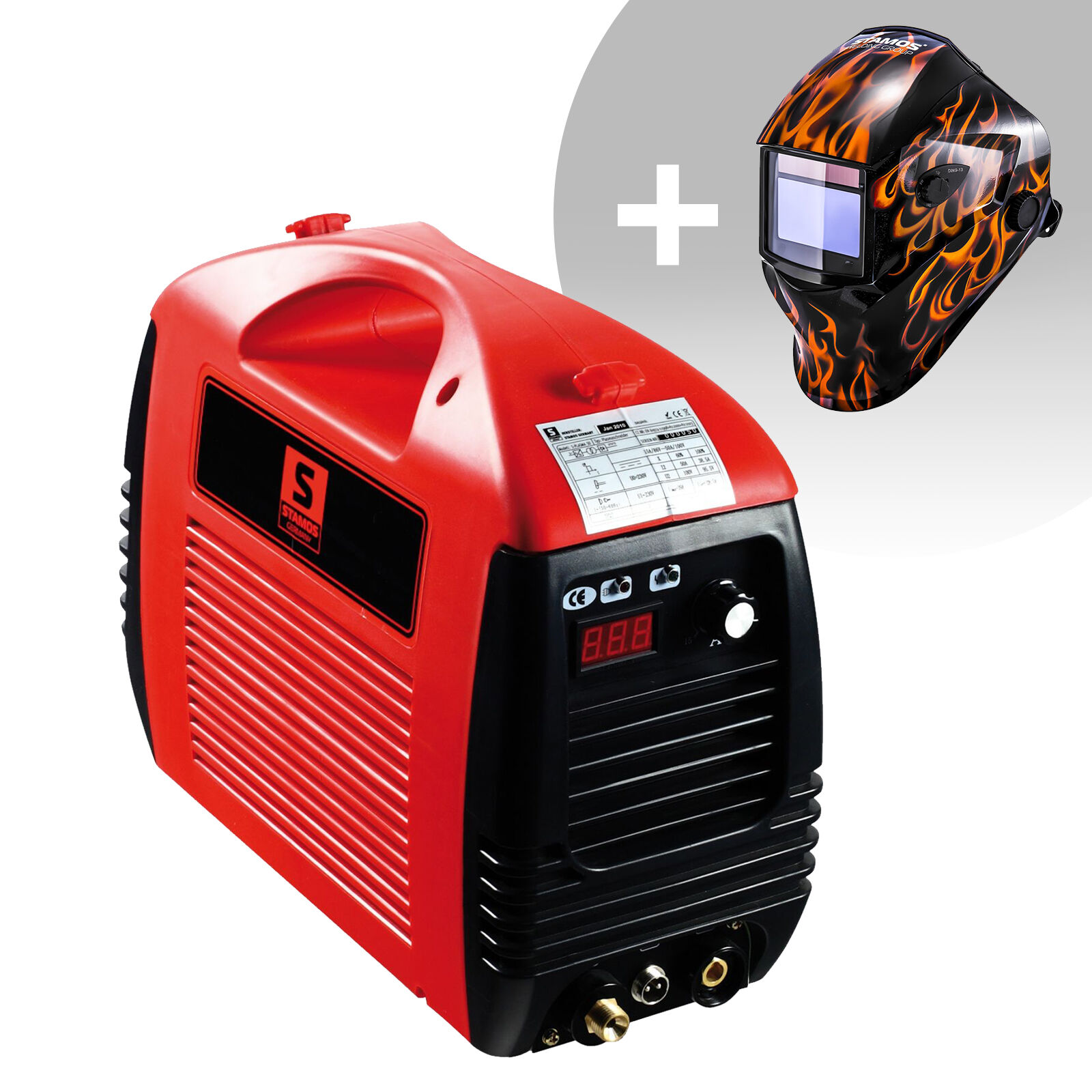 Stamos Basic Welding Set Plasma Cutter - 50 A - 230 V - Basic + Welding helmet – Firestarter 500 - ADVANCED SERIES