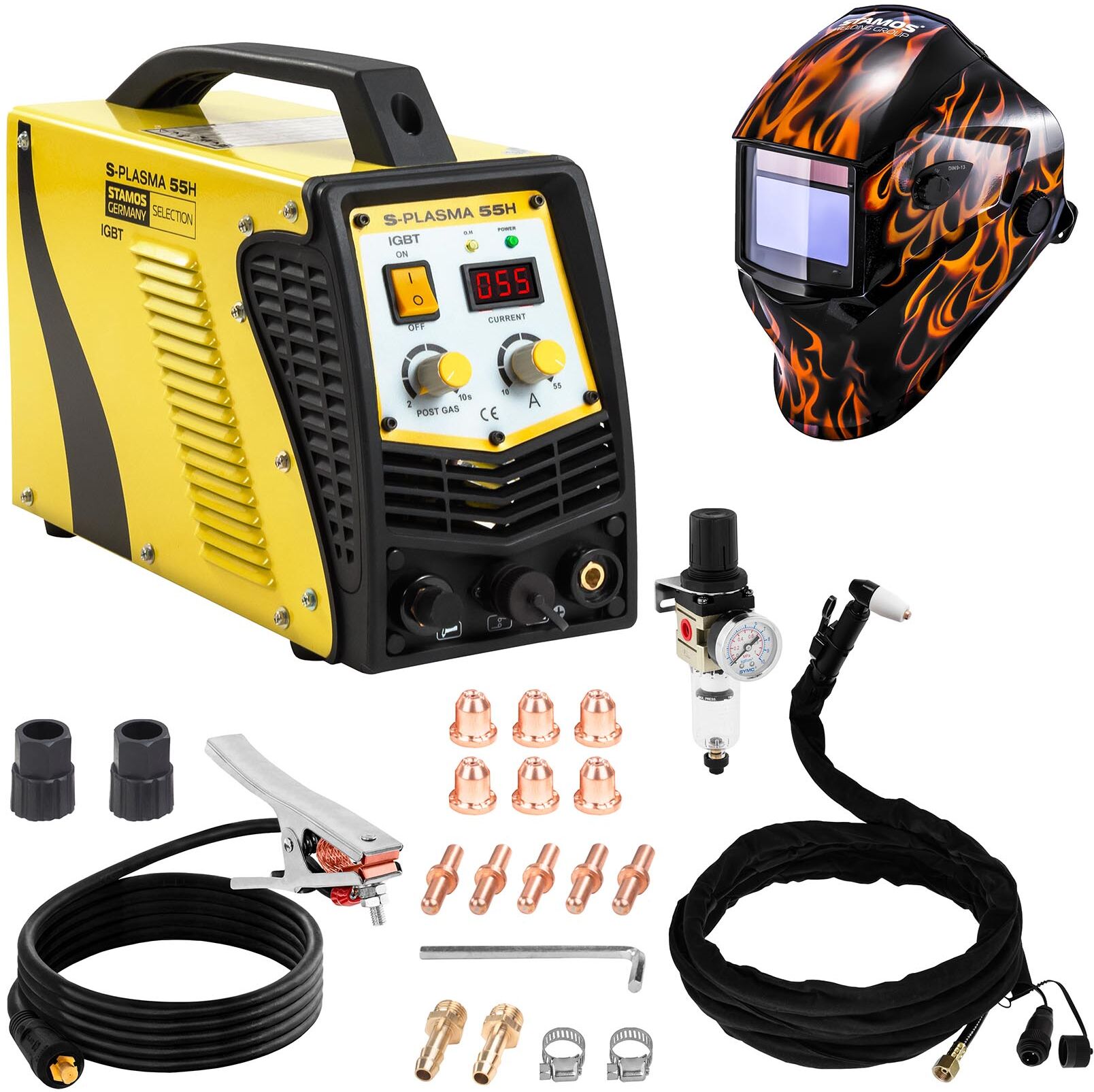 Stamos Selection Welding Set Plasma Cutter - 55 A - 230 V + Welding helmet – Firestarter 500 - ADVANCED SERIES