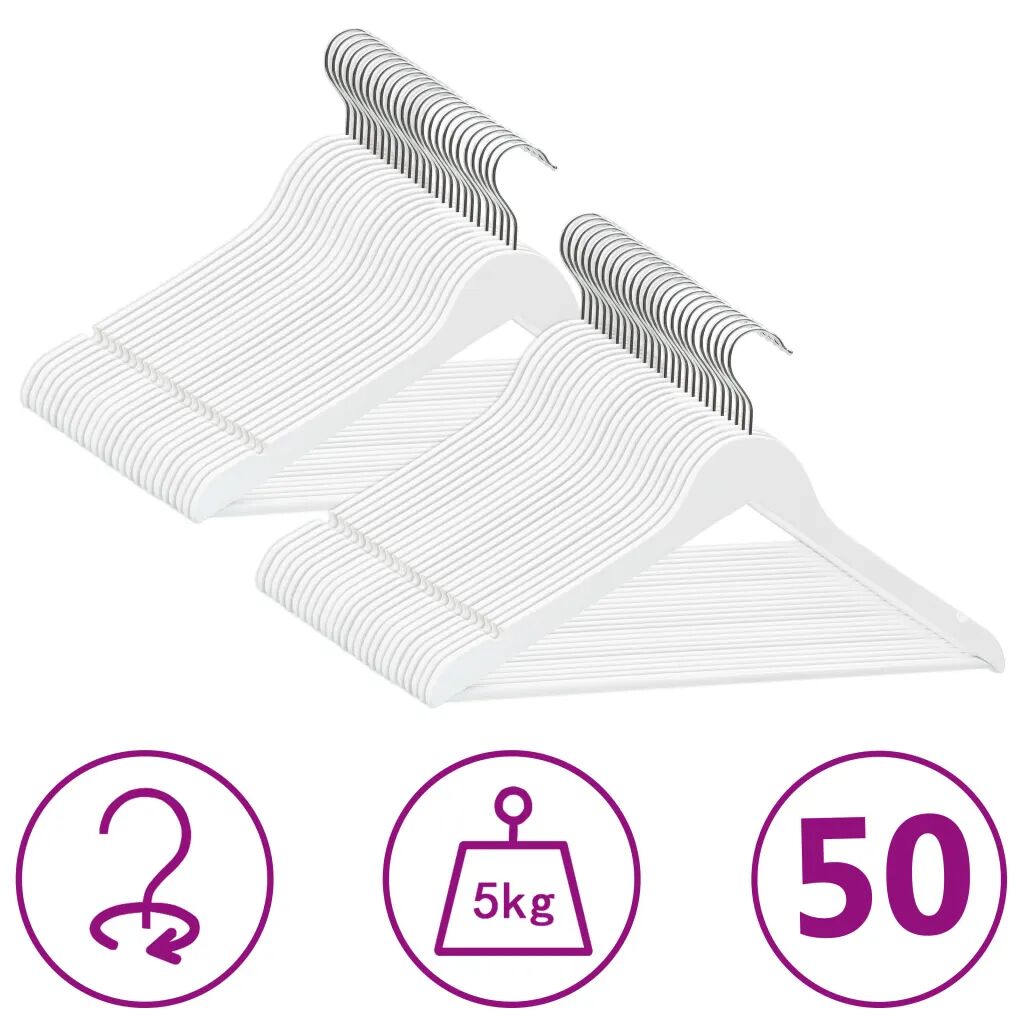 vidaXL Cintres antidérapants 50 pcs Blanc Bois dur