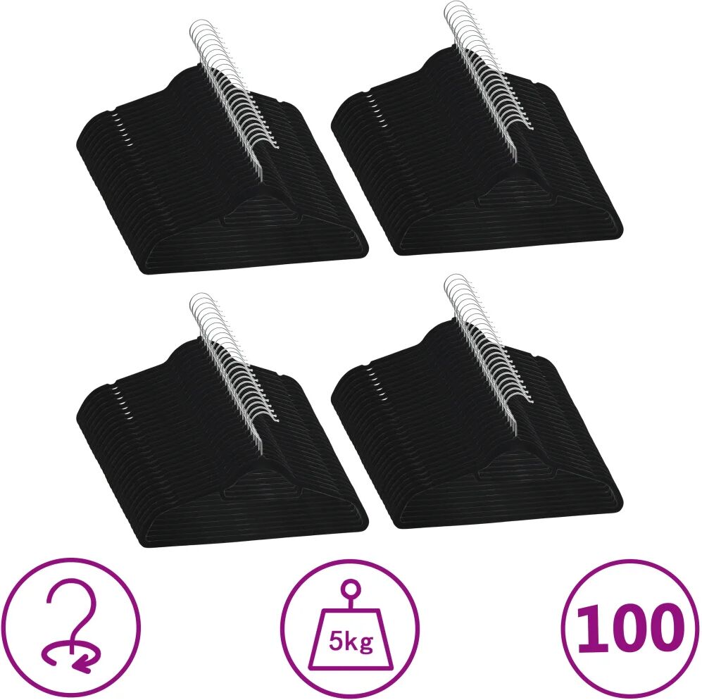 vidaXL Cintres antidérapants 100 pcs Noir Velours