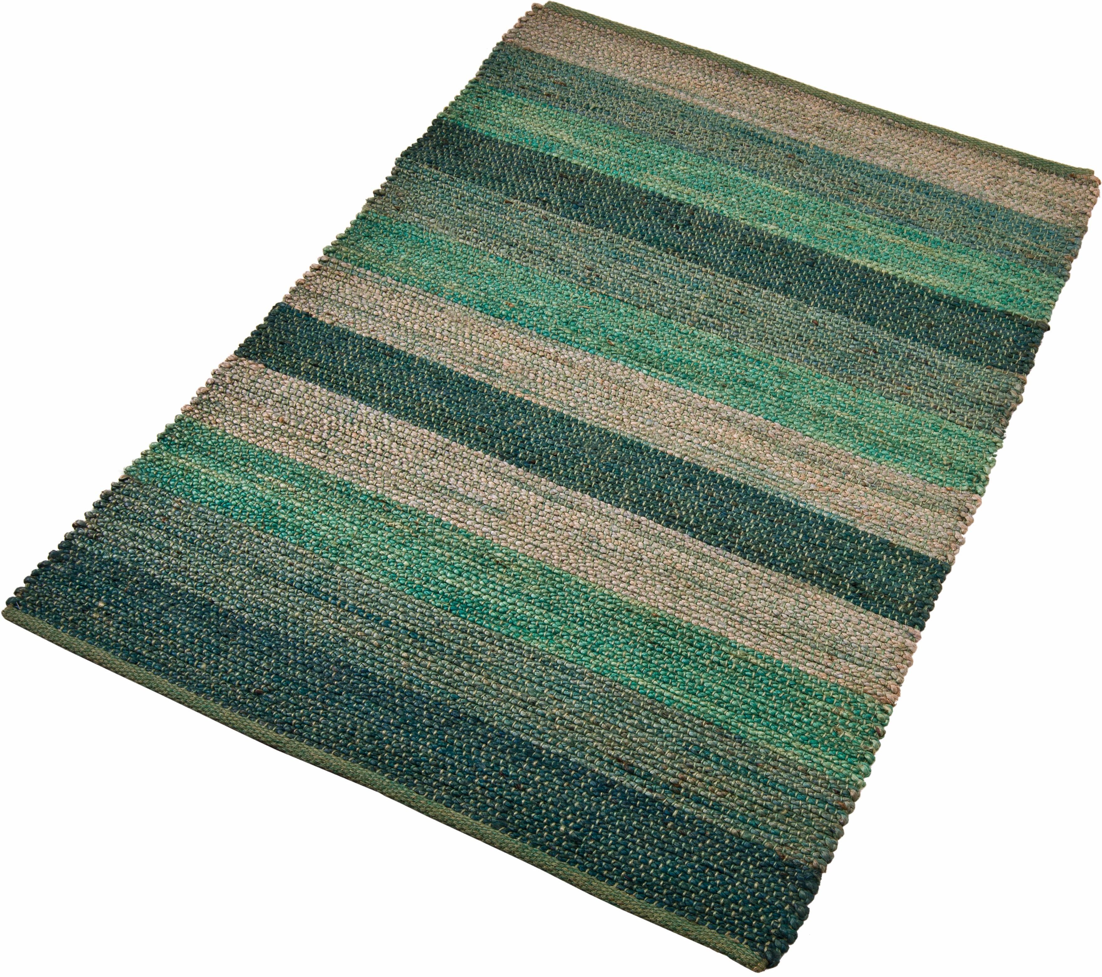 Home affaire Teppich »Hanf Stripe«, rechteckig, 5 mm Höhe, Wohnzimmer grün Größe 120x180 cm 160x230 cm 190x290 cm 70x140 cm 90x160 cm