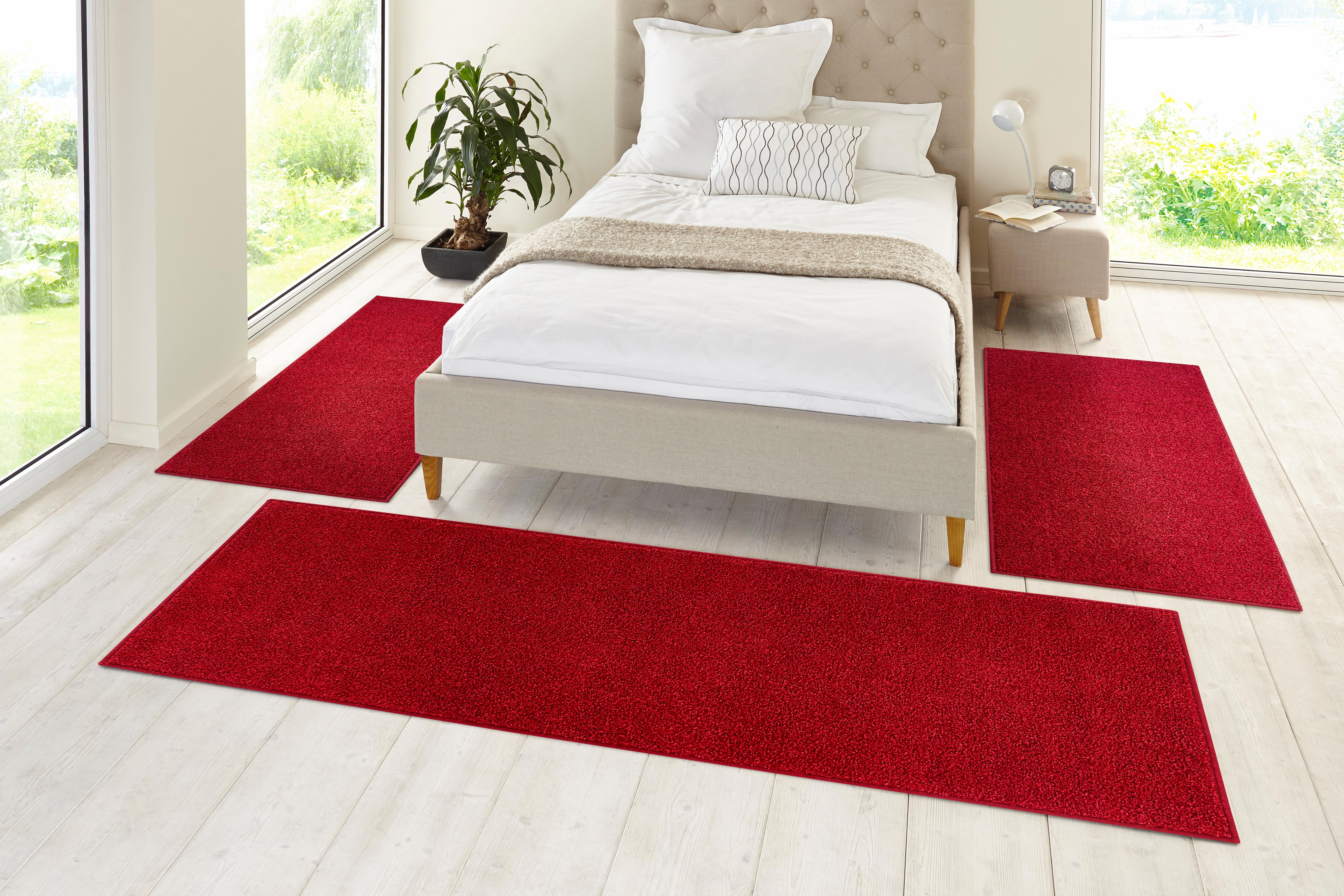 HANSE Home Bettumrandung »Pure 100«, (3 tlg.), Weicher Flor, Unifarben,... rot Größe 14 (2x Brücke 140x70 cm & 1x Läufer 240x70 cm)