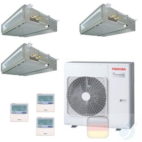 Toshiba Klimaanlagen Trio Split Kanalgerät Slim 9000+9000+12000 Btu + RAS-3M26U2AVG-E R-32 WiFi Optional A++ A+ 2.5+2.5+3.5 kW