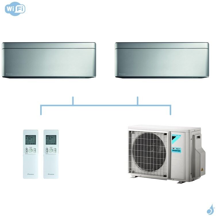 Daikin bi split 1.5+2.5 stylish silver 5kW CTXA15AS FTXA25AS 2MXM50M9 climatisation réversible mural GAZ R32 FTXA-AS WiFi A+++