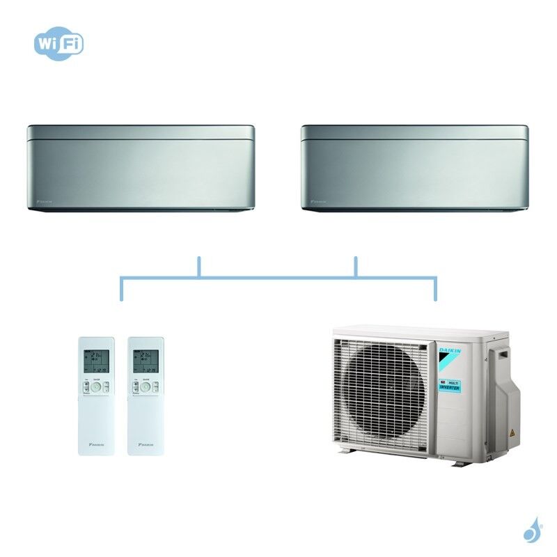 Daikin bi split 2+4.2 stylish silver 5kW FTXA20AS FTXA42AS 2MXM50M9 climatisation réversible mural GAZ R32 FTXA-AS WiFi A+++